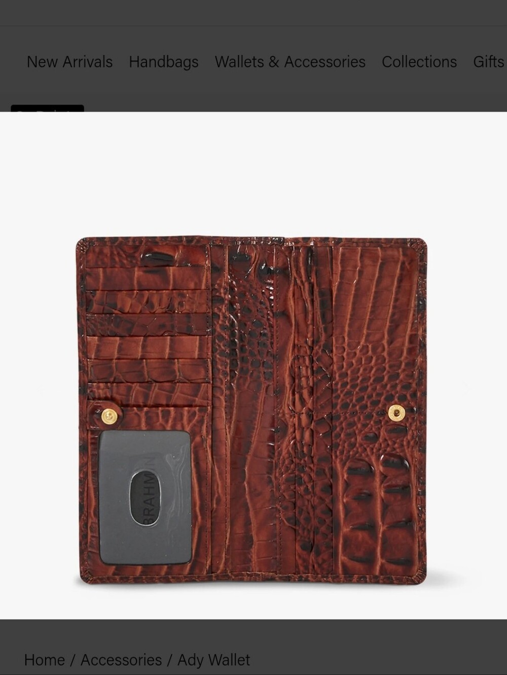 Brahmin Croc-Embossed Continental Wallet in pecan. - Picture 3 of 8